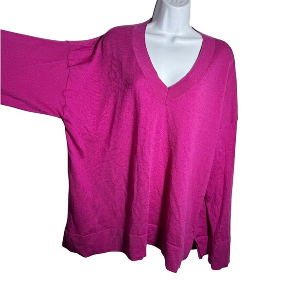 Banana Republic Merino Wool Boxy v-neck sweater womens XXL Fuchsia hot pink - Picture 2 of 9